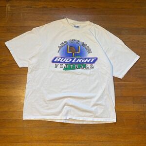 Vintag  1997 Bud Light Football T Shirt XXL Gildan Heavyweight Beer Tee